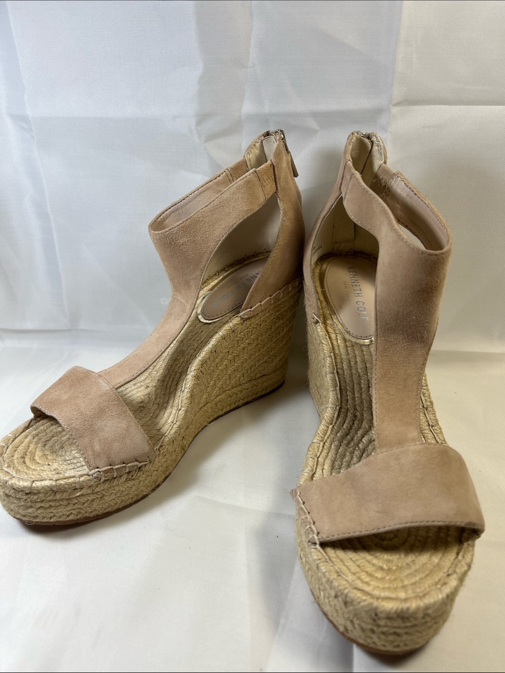 Kenneth Cole Blush Suede Espadrille Wedge Sandals